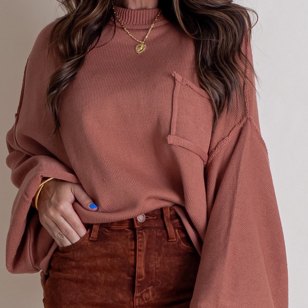 POL Oversized Rust Pink Sweater with Pocket